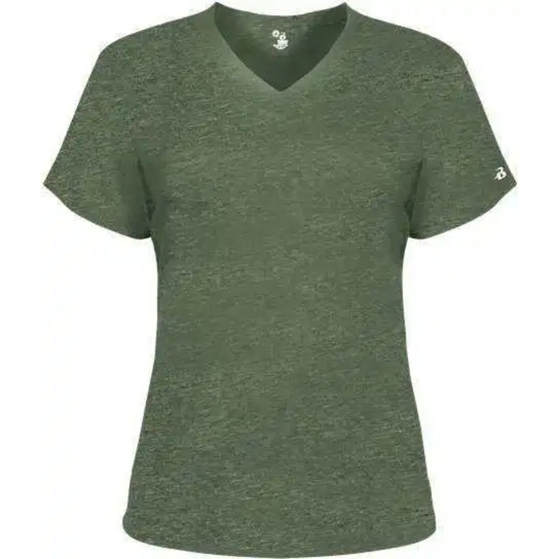 Badger Sport 4962 Tri-Blend Ladies’ V-Neck Tee – Forest Heather