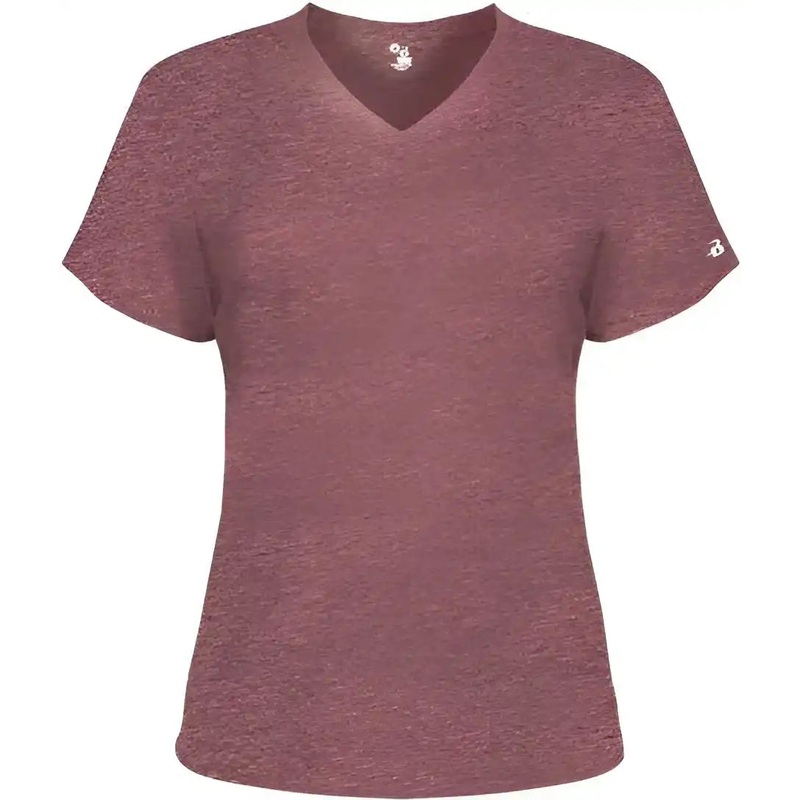 Badger Sport 4962 Tri-Blend Ladies’ V-Neck Tee – Maroon Heather