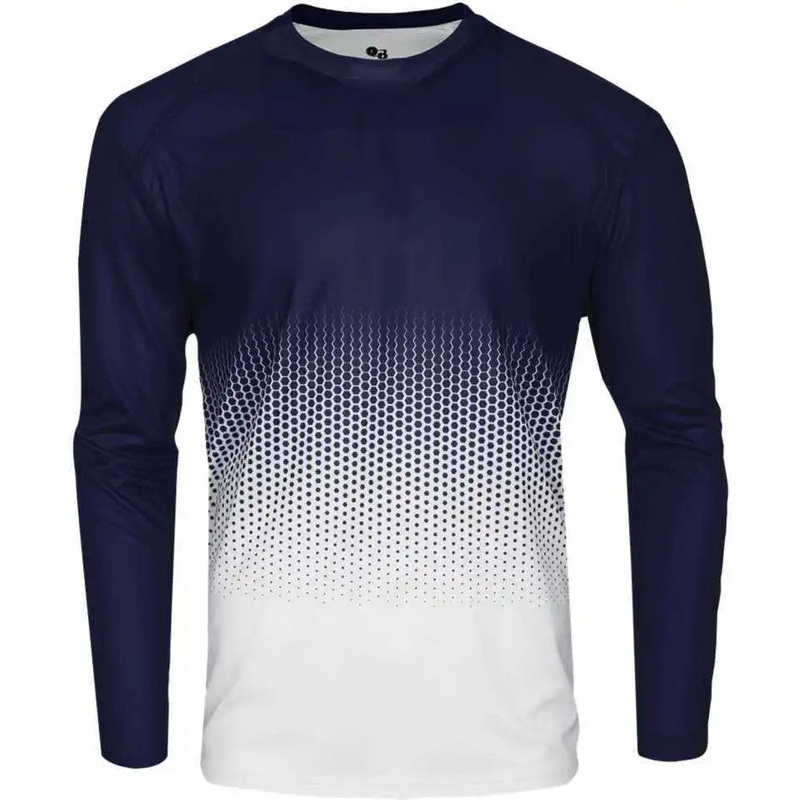 Badger Sport 4224 Hex Long Sleeve Tee – Navy Hex