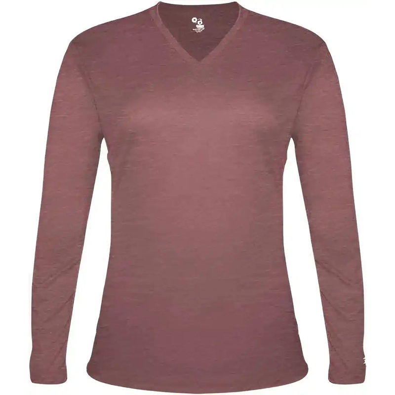 Badger Sport 4964 Tri-Blend L/S Ladies Tee – Maroon Heather