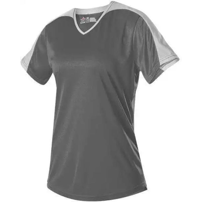 Alleson Athletic 558VG Girls V Neck Fastpitch Jersey – Charcoal Solid White