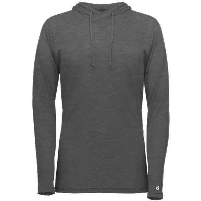 Badger Sport 496500 Tri-Blend Surplice Women’s Hoodie Tee – Black Heather