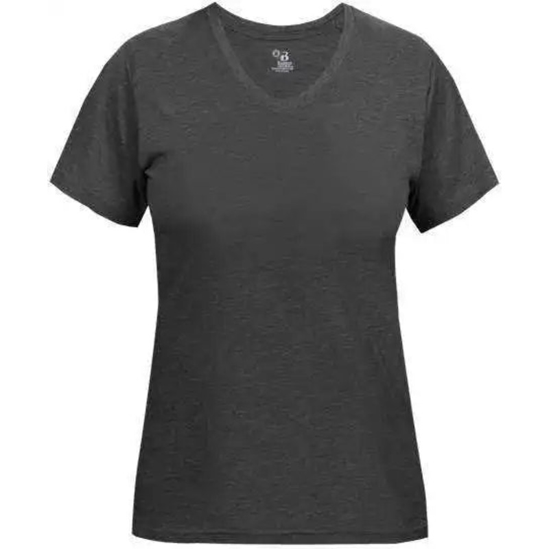 Badger Sport 4962 Tri-Blend Ladies’ V-Neck Tee – Black Heather