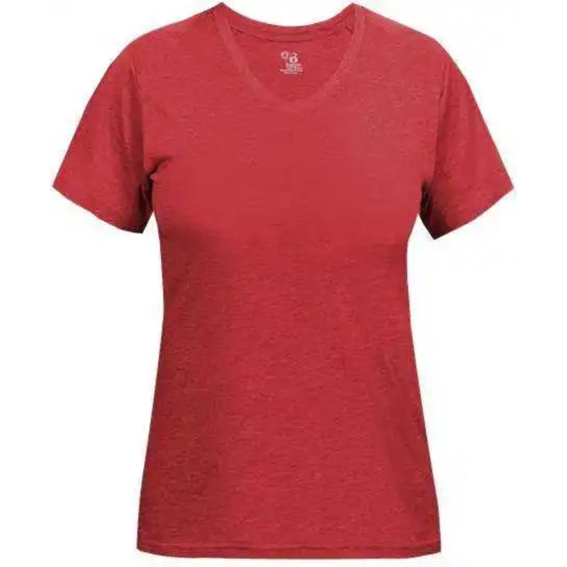 Badger Sport 4962 Tri-Blend Ladies’ V-Neck Tee – Red Heather