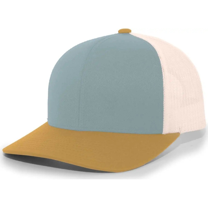 Pacific Headwear 104C Trucker Snapback Cap – Smoke Blue Amber Gold Beige