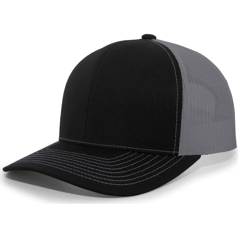 Pacific Headwear 104S Contrast Stitch Snapback Trucker Cap – Black Graphite Black