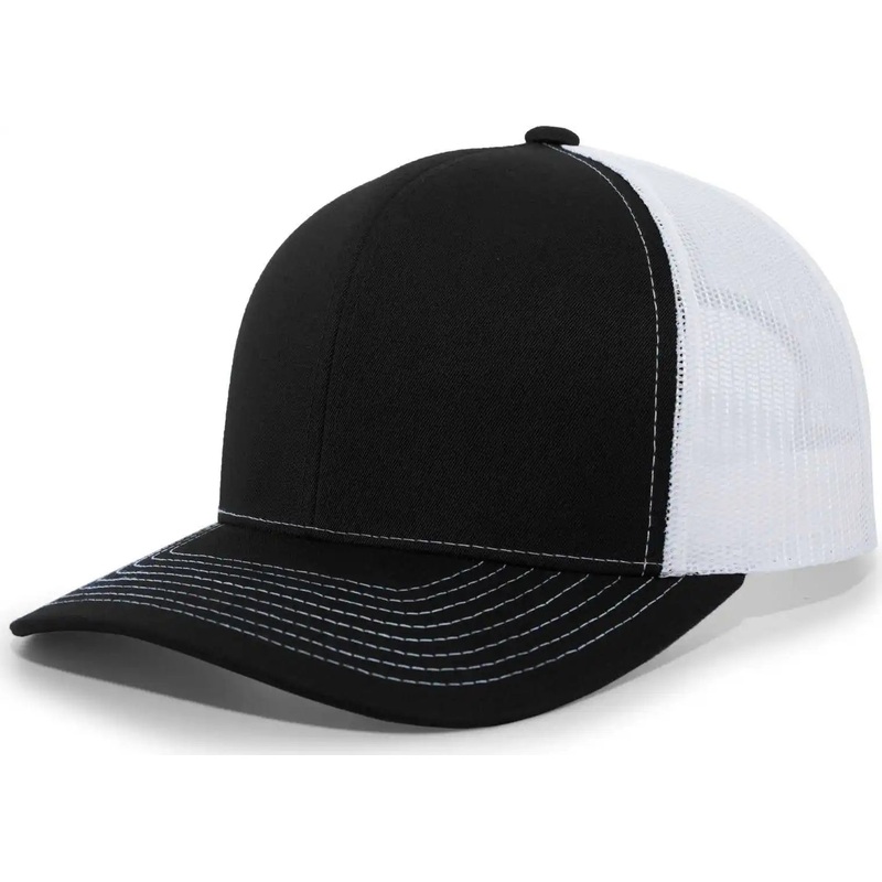 Pacific Headwear 104S Contrast Stitch Snapback Trucker Cap – Black White Black