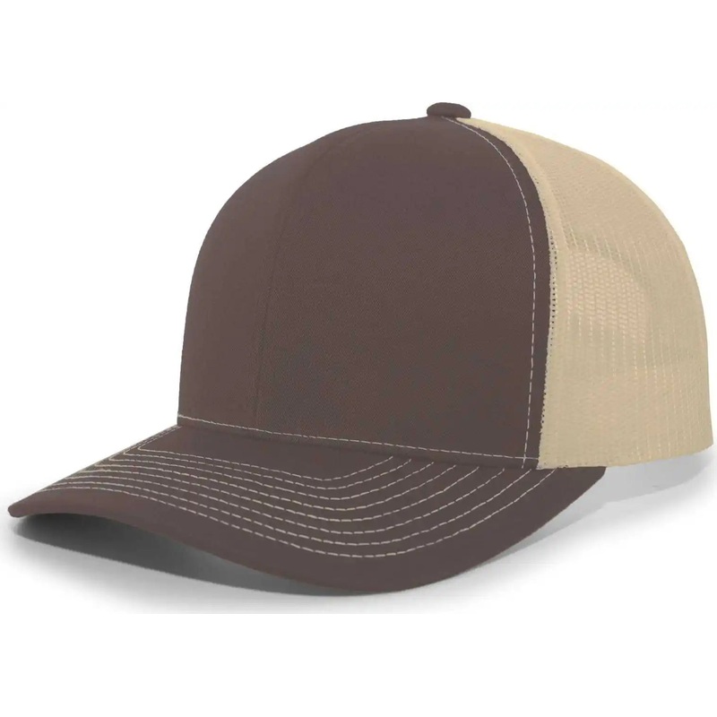 Pacific Headwear 104S Contrast Stitch Snapback Trucker Cap – Brown Khaki Brown