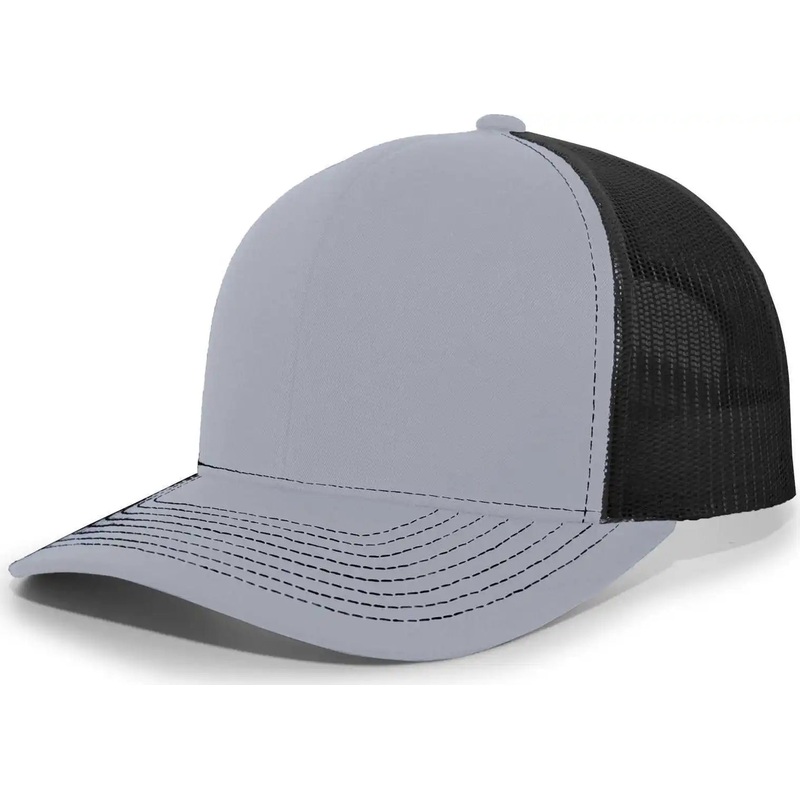 Pacific Headwear 104S Contrast Stitch Snapback Trucker Cap – Heather Grey Black Heather Gr