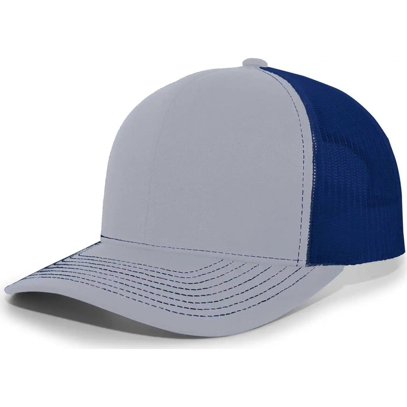Pacific Headwear 104S Contrast Stitch Snapback Trucker Cap – HeatherGrey Royal Heather Grey