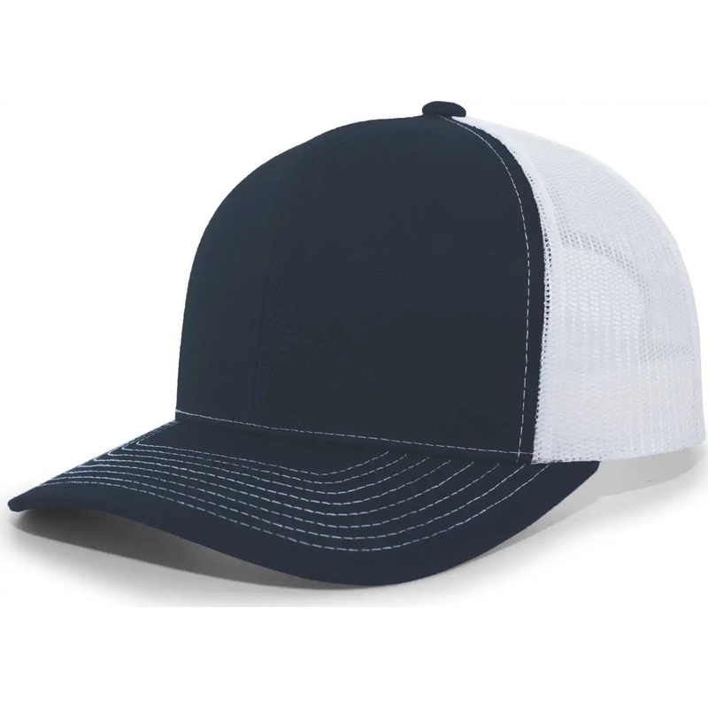Pacific Headwear 104S Contrast Stitch Snapback Trucker Cap – Navy White Navy