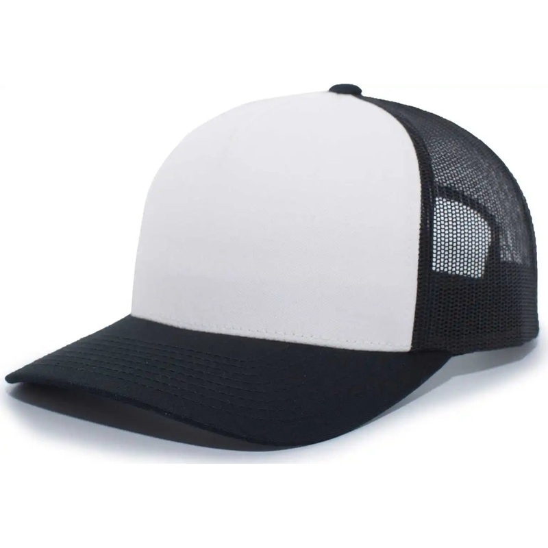 Pacific Headwear 105C 5-Panel Trucker Snapback Cap – Black White Black