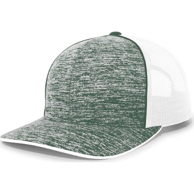 Pacific Headwear 106C Aggressive Heather Trucker Snapback Cap – Dark Green Heather White