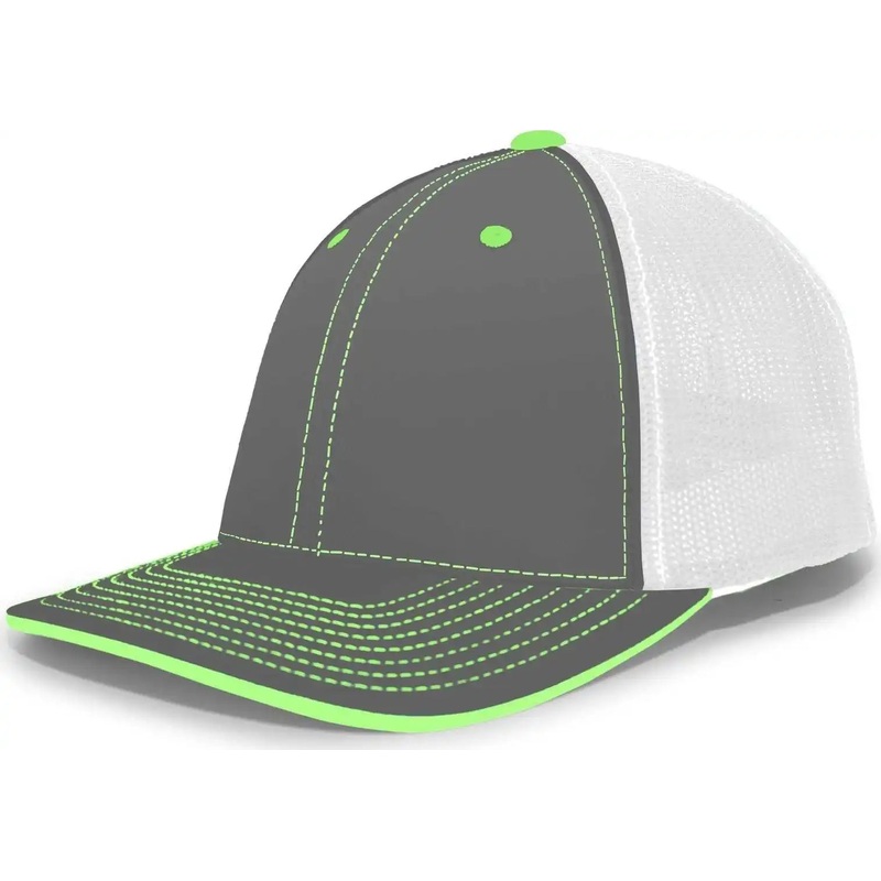 Pacific Headwear 404M Trucker Flexfit Cap – Graphite White Neon Green
