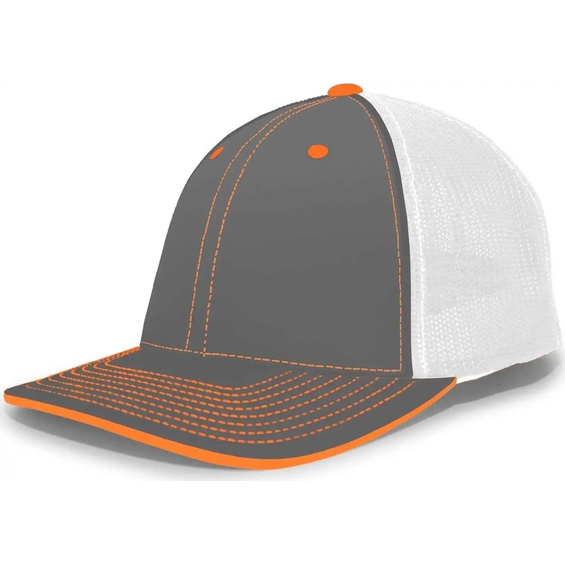 Pacific Headwear 404M Trucker Flexfit Cap – Graphite White Neon Orange