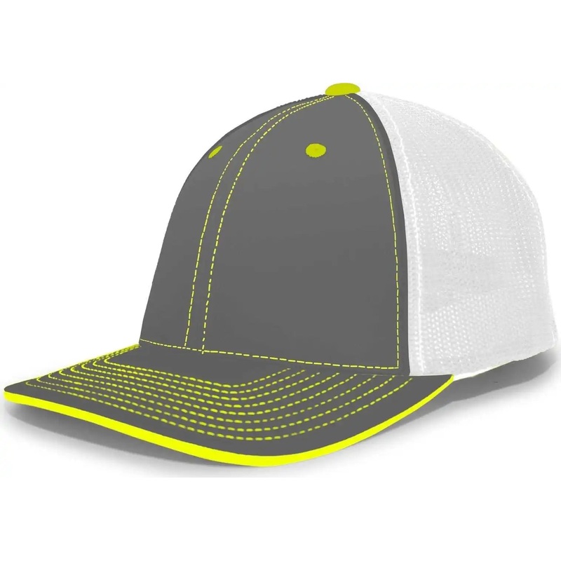 Pacific Headwear 404M Trucker Flexfit Cap – Graphite White Neon Yellow