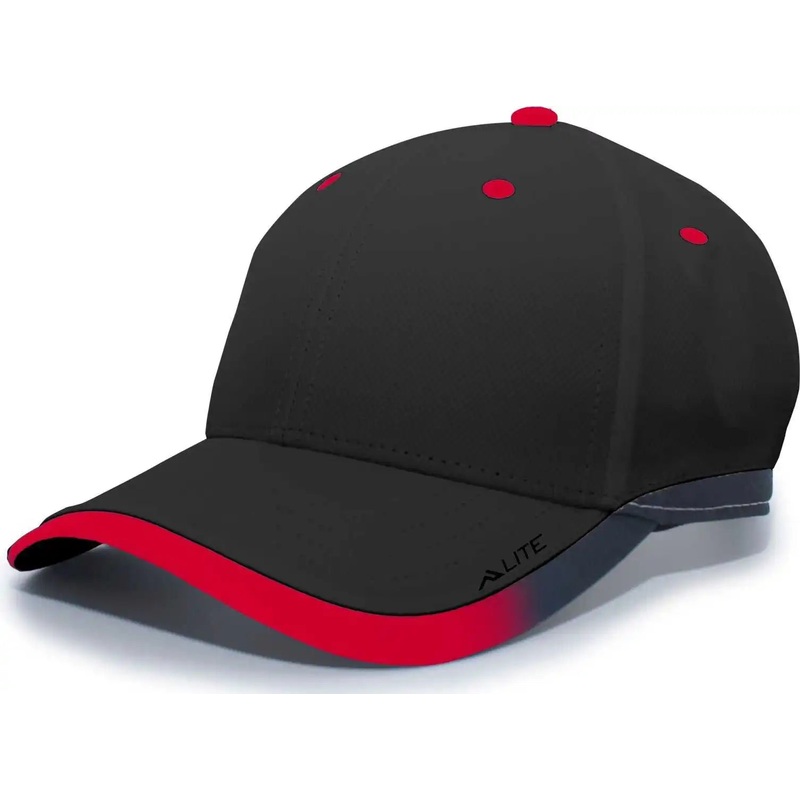 Pacific Headwear 416L Running Cap Hook-and-Loop Cap – Black Red