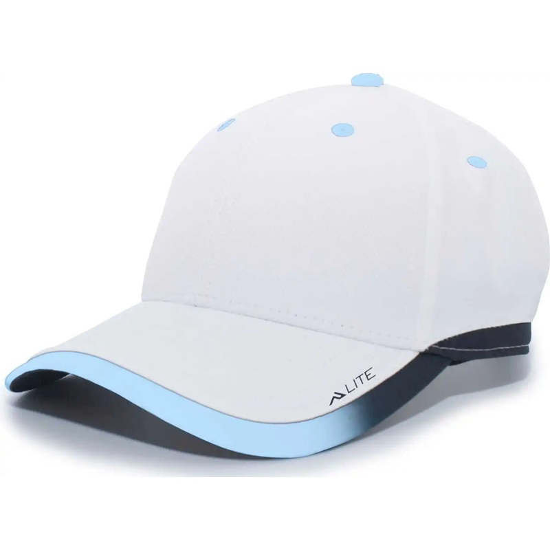 Pacific Headwear 416L Running Cap Hook-and-Loop Cap – White Columbia Blue