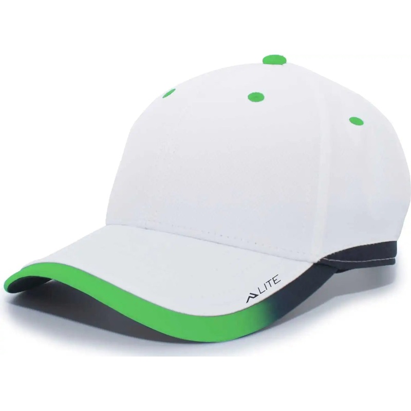 Pacific Headwear 416L Running Cap Hook-and-Loop Cap – White Neon Green