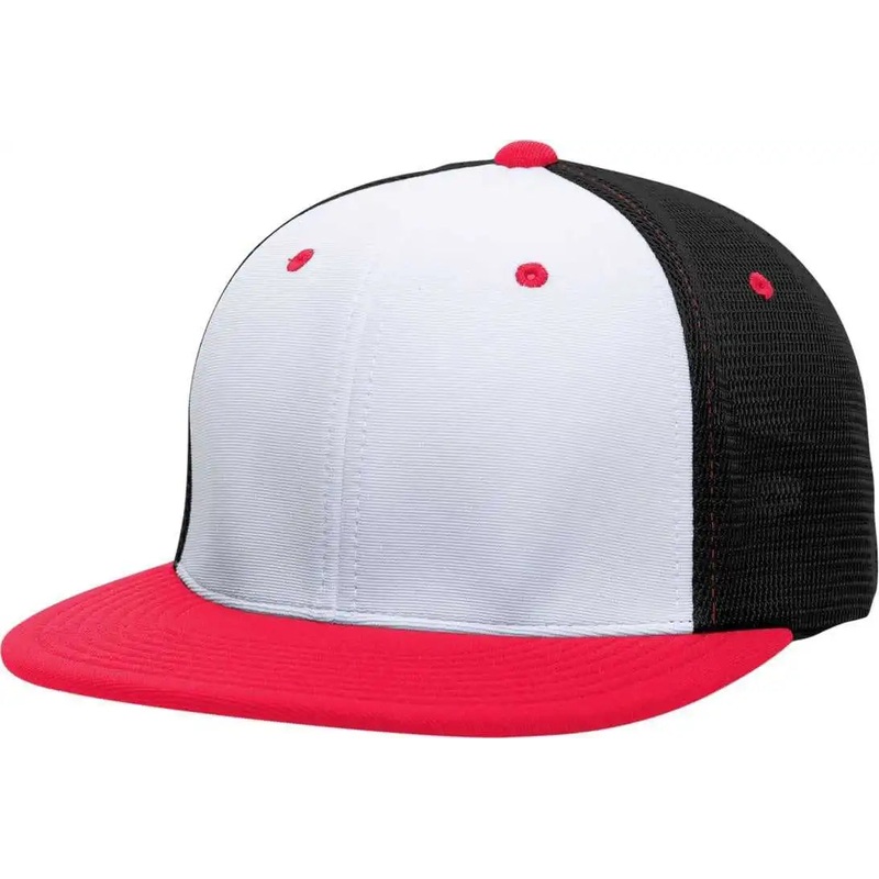 Pacific Headwear ES341 Premium M2 Performance Trucker Flexfit Cap – White Black Red