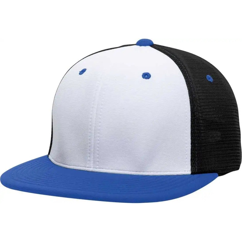Pacific Headwear ES341 Premium M2 Performance Trucker Flexfit Cap – White Black Royal