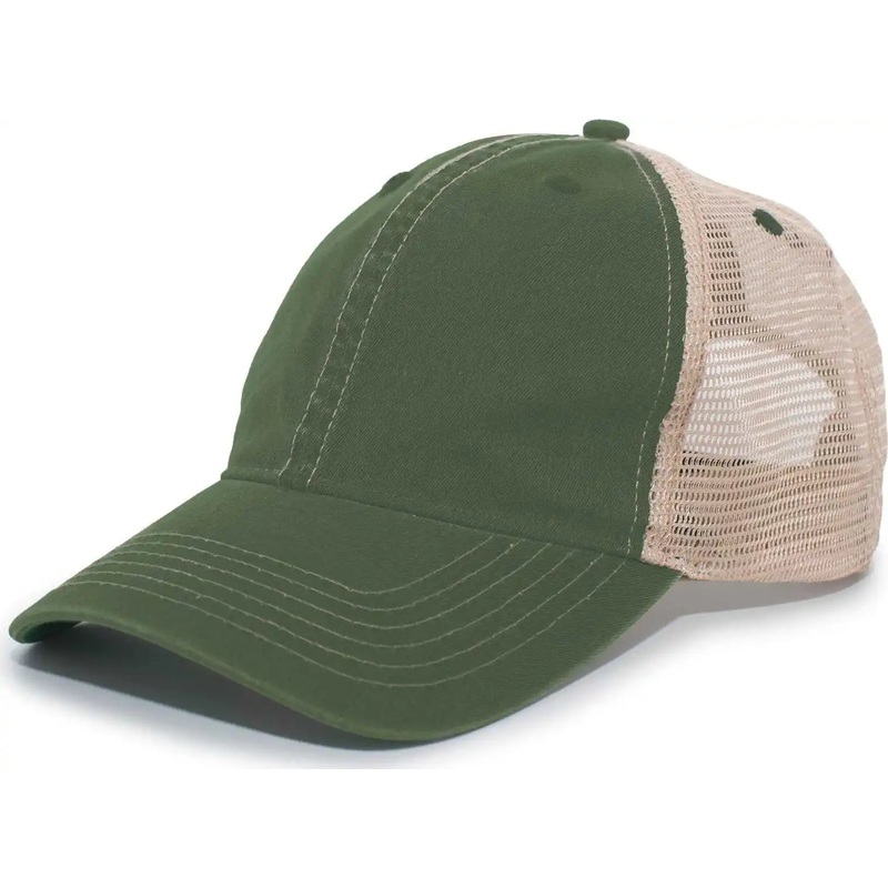 Pacific Headwear V37 Broken-In Trucker Mesh Snapback Cap – Dark Green Tan
