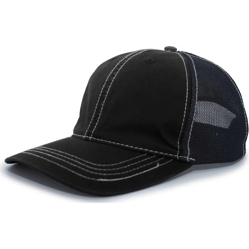 Pacific Headwear V67 Vintage Trucker Mesh Snapback Cap – Black Black