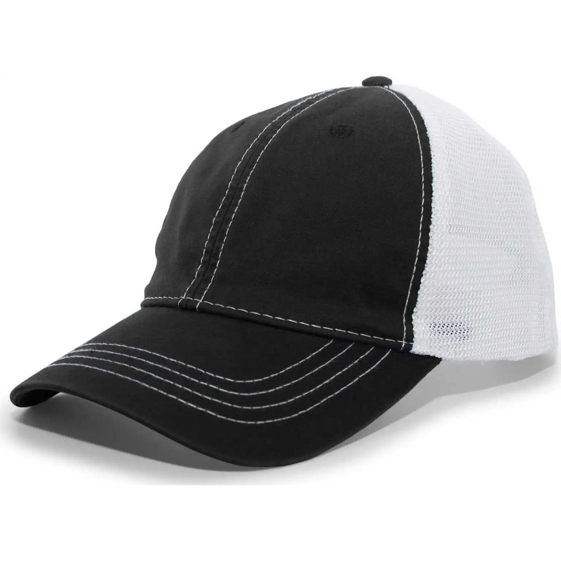 Pacific Headwear V67 Vintage Trucker Mesh Snapback Cap – Black White