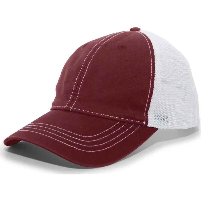 Pacific Headwear V67 Vintage Trucker Mesh Snapback Cap – Maroon White
