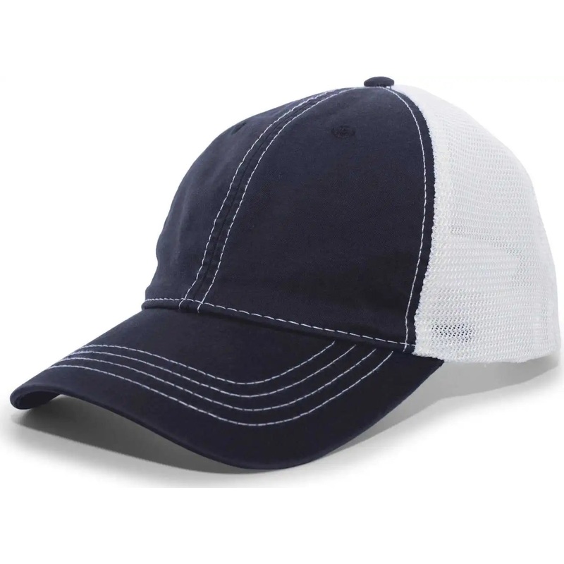 Pacific Headwear V67 Vintage Trucker Mesh Snapback Cap – Navy White