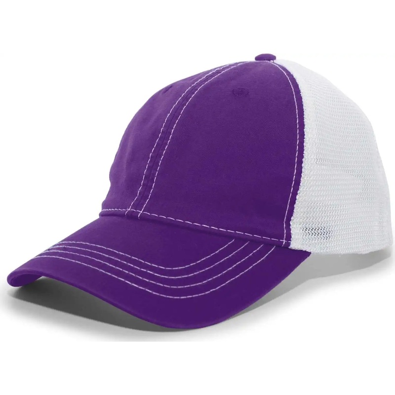 Pacific Headwear V67 Vintage Trucker Mesh Snapback Cap – Purple White