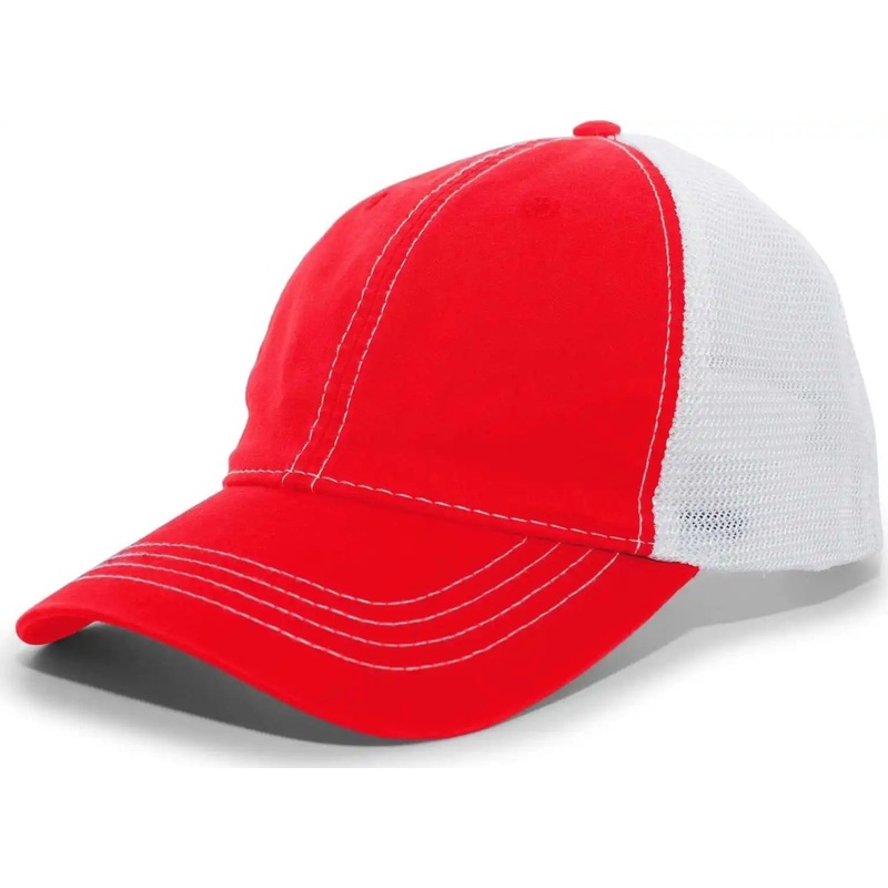 Pacific Headwear V67 Vintage Trucker Mesh Snapback Cap – Red White