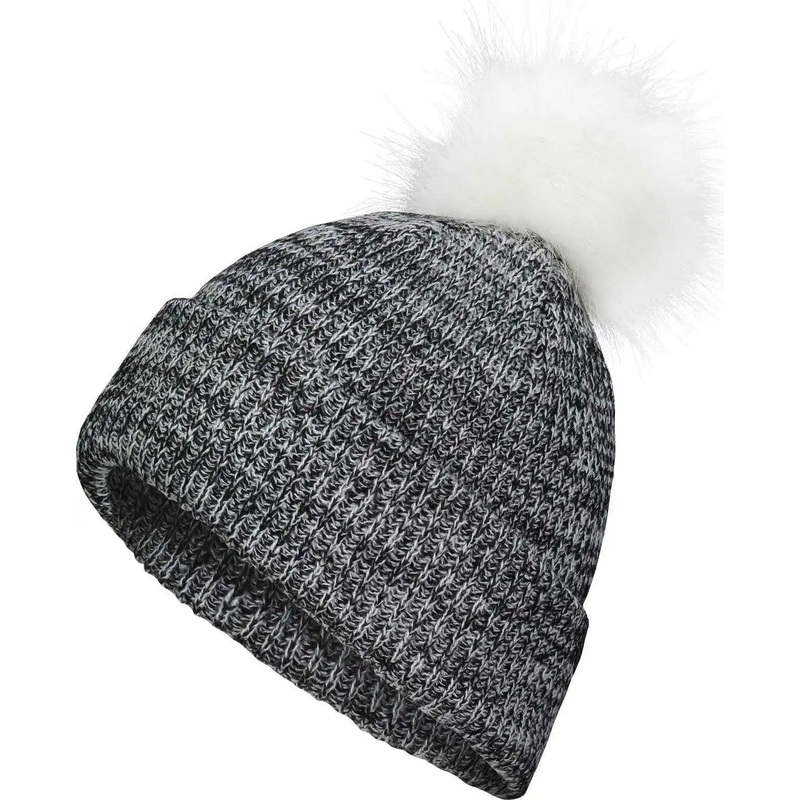 Pacific Headwear P604K Faux Fur Pom Beanie – Black White