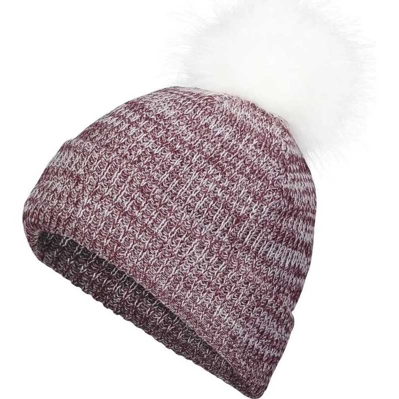 Pacific Headwear P604K Faux Fur Pom Beanie – Maroon White