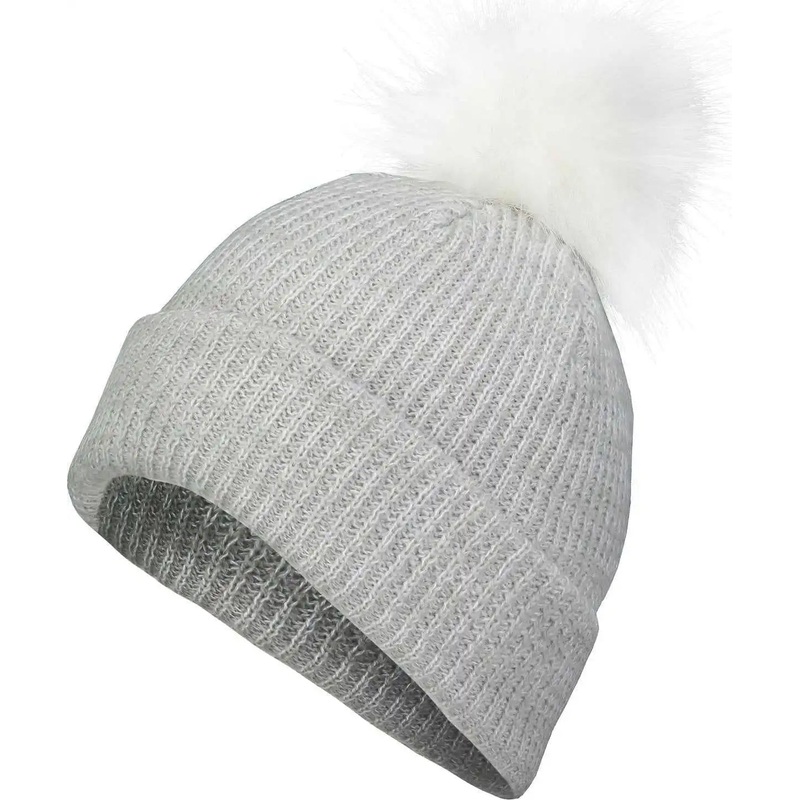 Pacific Headwear P604K Faux Fur Pom Beanie – Silver White