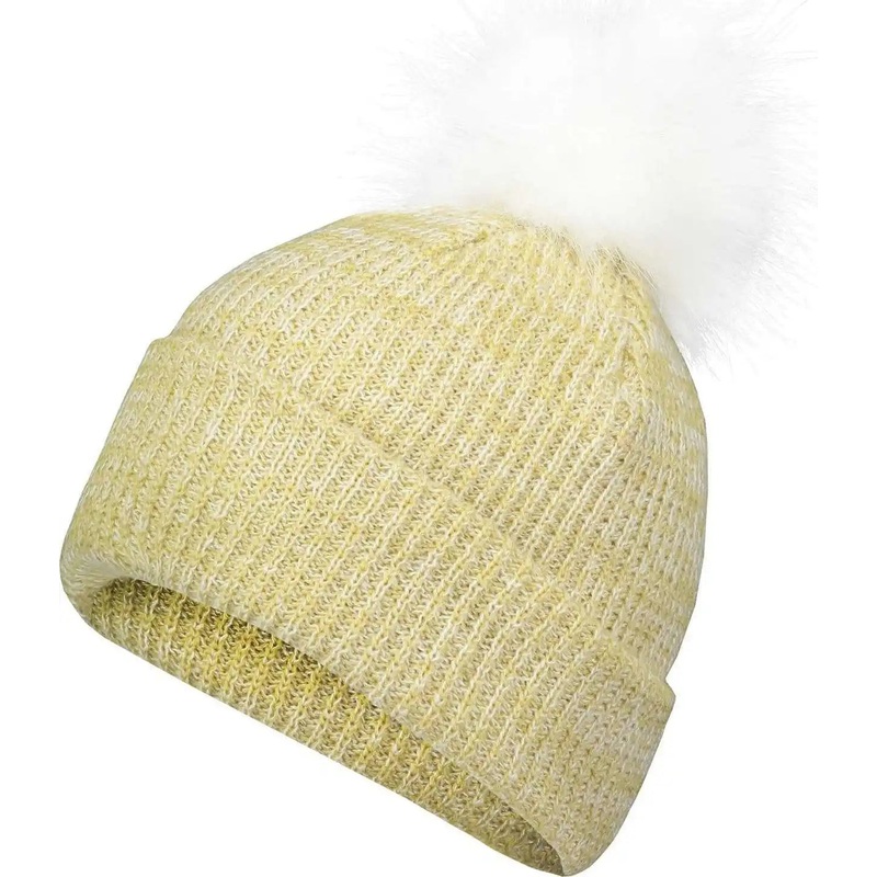 Pacific Headwear P604K Faux Fur Pom Beanie – Vegas Gold White
