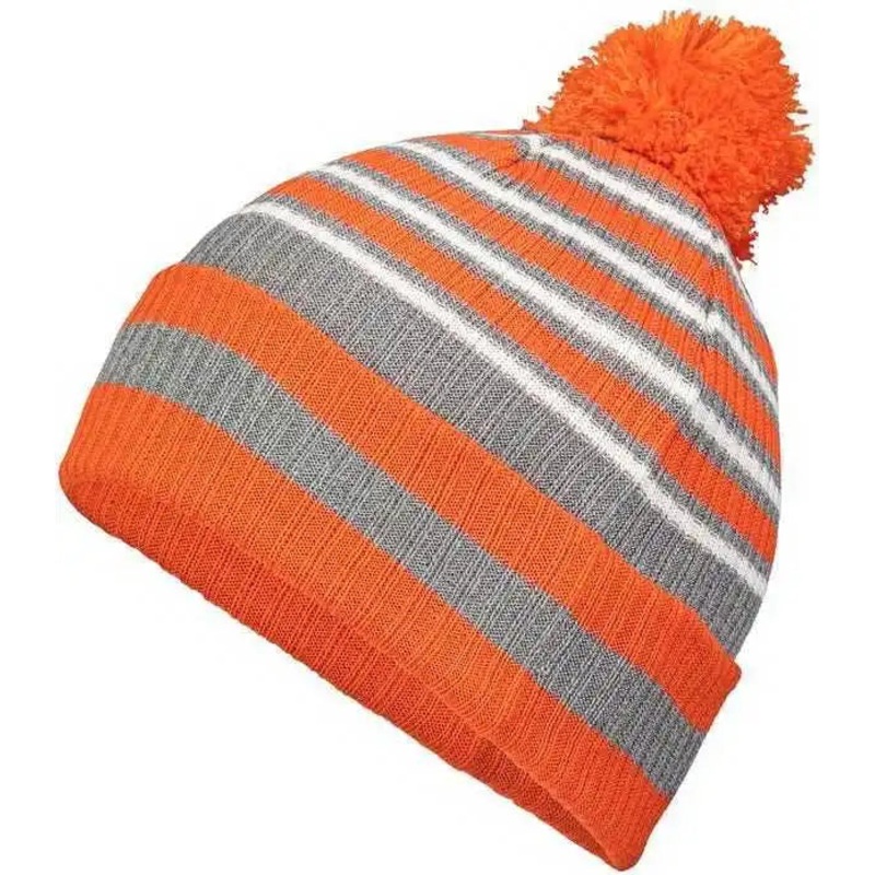 Holloway 223815 8 1/2 Spirit Pom Beanie – Orange Heather Gray White
