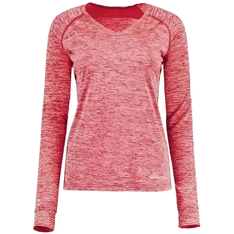 Holloway 222770 Women’s Electrify CoolCore Long Sleeve V-Neck T-Shirt – Scarlet Heather