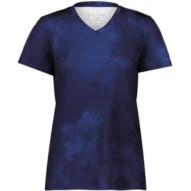 Holloway 222796 Women’s Cotton-Touch Cloud V-Neck T-Shirt – Navy Cloud Print
