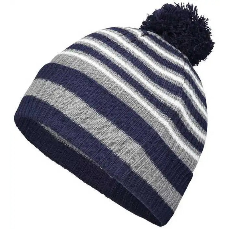 Holloway 223815 8 1/2 Spirit Pom Beanie – Navy Heather Gray White