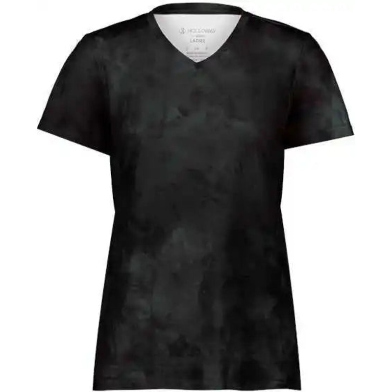Holloway 222796 Women’s Cotton-Touch Cloud V-Neck T-Shirt – Black Cloud Print