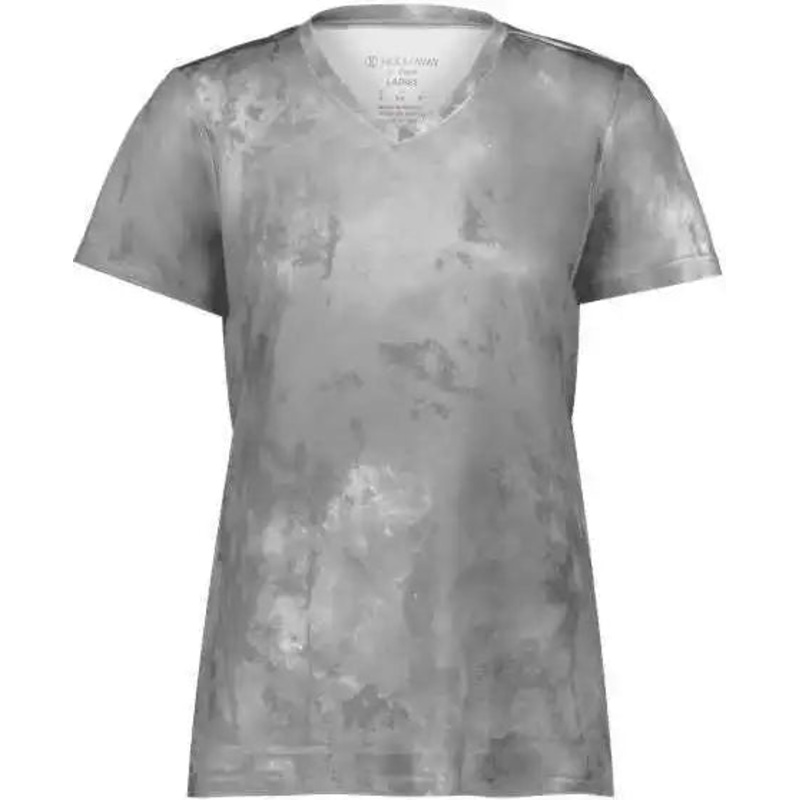 Holloway 222796 Women’s Cotton-Touch Cloud V-Neck T-Shirt – Silver Cloud Print