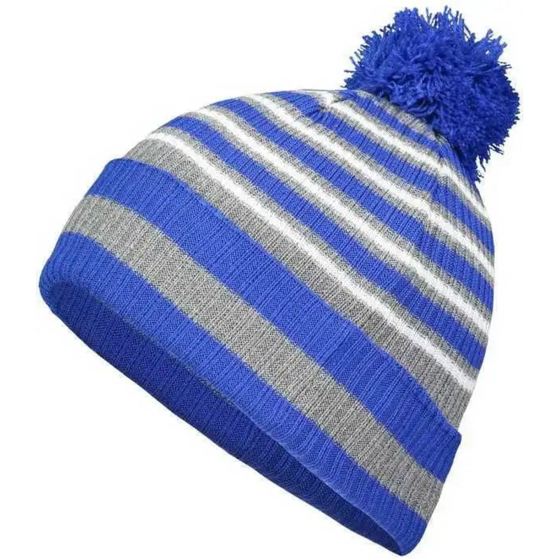 Holloway 223815 8 1/2 Spirit Pom Beanie – Royal Heather Gray White