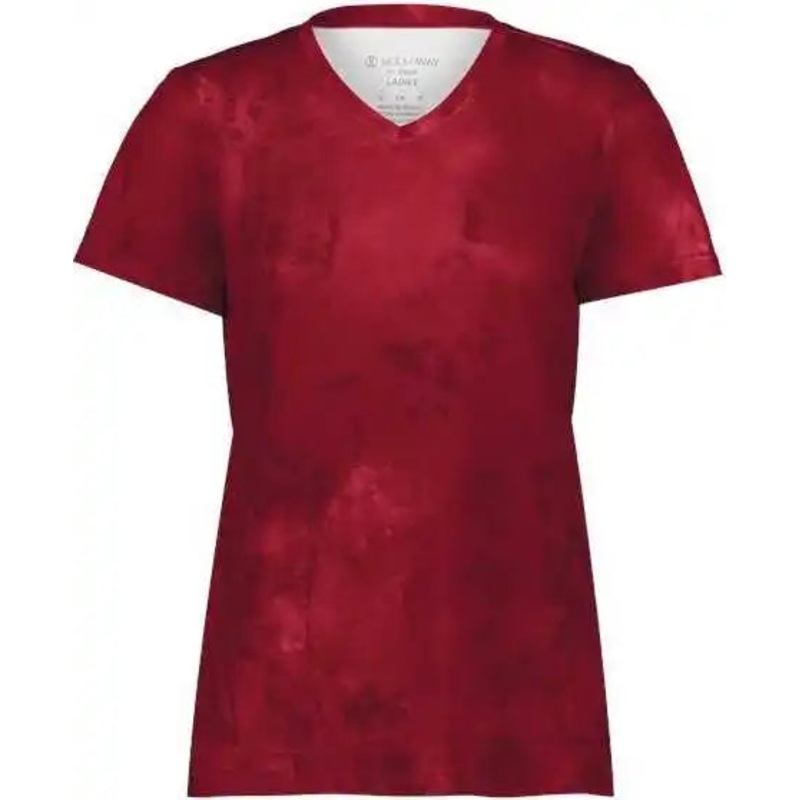 Holloway 222796 Women’s Cotton-Touch Cloud V-Neck T-Shirt – Scarlet Cloud Print