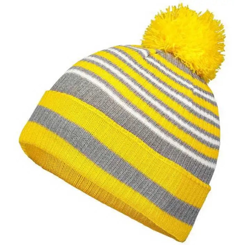 Holloway 223815 8 1/2 Spirit Pom Beanie – Gold Heather Gray White