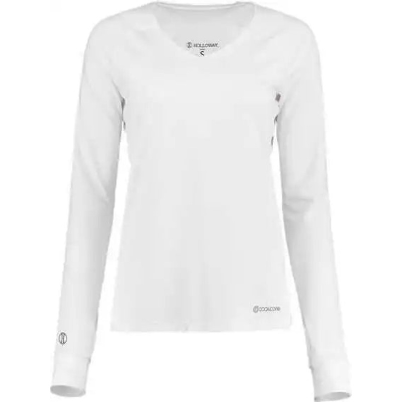 Holloway 222770 Women’s Electrify CoolCore Long Sleeve V-Neck T-Shirt – White
