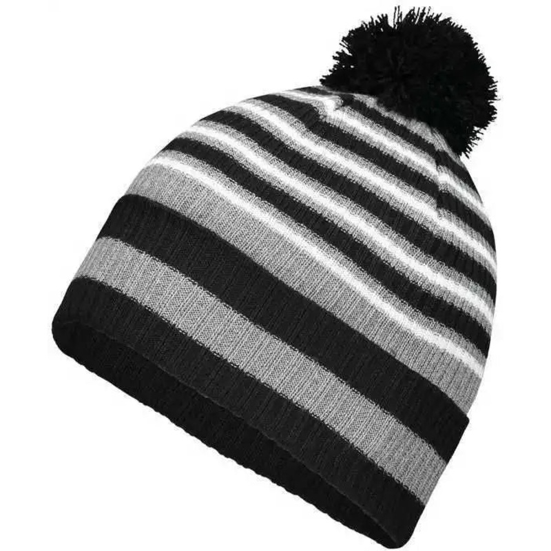 Holloway 223815 8 1/2 Spirit Pom Beanie – Black Heather Gray White