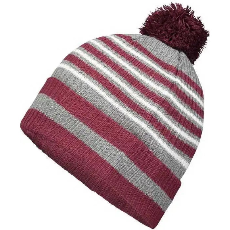 Holloway 223815 8 1/2 Spirit Pom Beanie – Maroon Heather Gray White