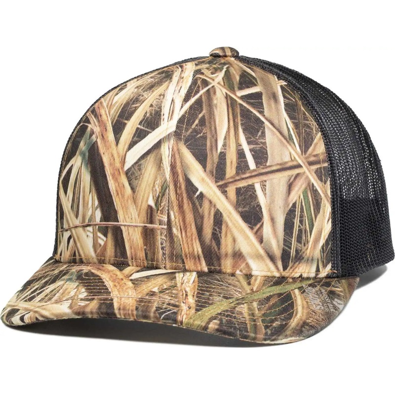 Pacific Headwear 108C Camo Snapback Trucker Cap – Shadow Grass Blades Light Charcoal