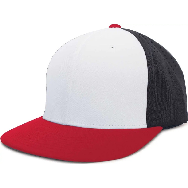 Pacific Headwear ES474 Perforated F3 Performance Flexfit Cap – White Navy Red